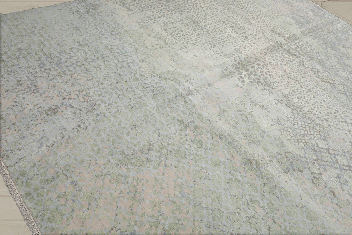 8x10 Beige, Taupe, Green Color Hand Knotted Tibetan Wool & Silk Modern Oriental Rug