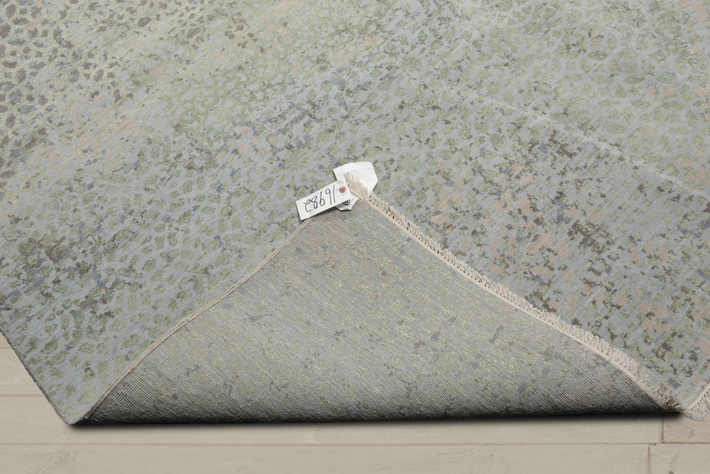 8x10 Beige, Taupe, Green Color Hand Knotted Tibetan Wool & Silk Modern Oriental Rug