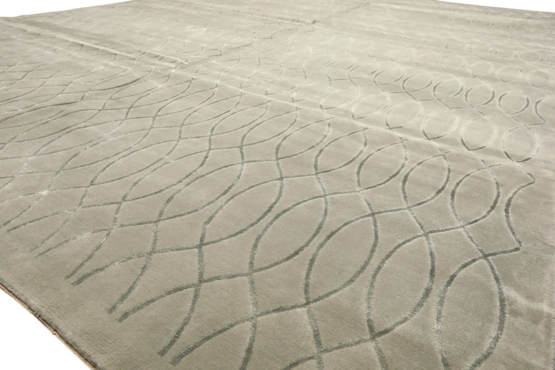 9x12 Tone on Tone Faded Seafoam, , Color Hand Knotted Tibetan Wool & Pure Silk Modern & Contemporay Oriental Rug