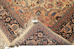 9x12 Ivory, Charcoal, Peach Color Hand Knotted Serapi Wool Traditional Oriental Rug