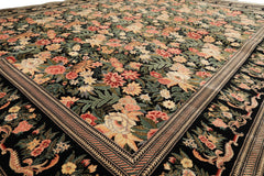 9x12 Black, Ivory, Rose Color Hand Knotted Pak Persian Wool & Silk Traditional Oriental Rug