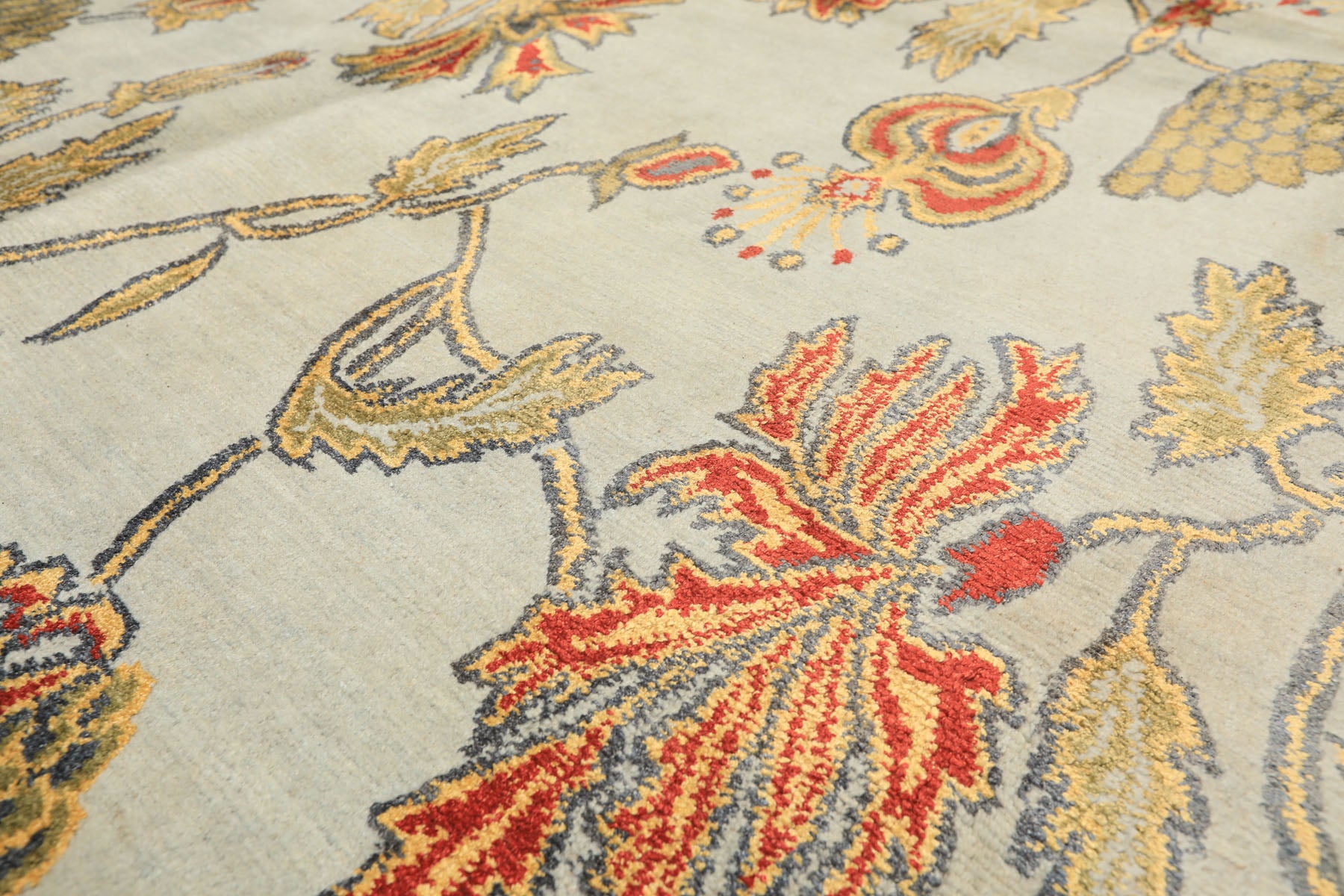 8x10 Aqua, Burnt Orange, Gold Color Hand Knotted Tibetan Wool & Pure Silk Traditional Oriental Rug