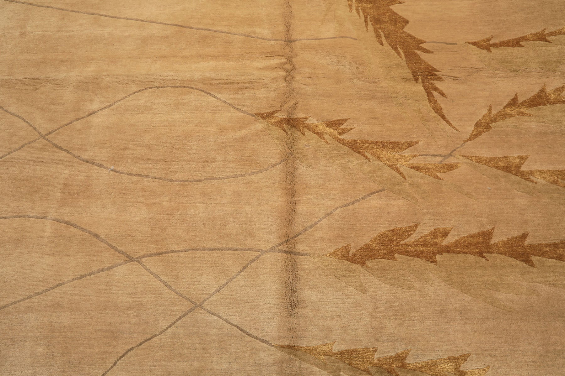 8x10 Tan, Gold, Gray Color Hand Knotted Tibetan Wool & Pure Silk Transitional Oriental Rug