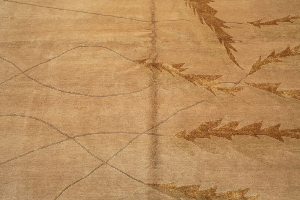 8x10 Tan, Gold, Gray Color Hand Knotted Tibetan Wool & Pure Silk Transitional Oriental Rug