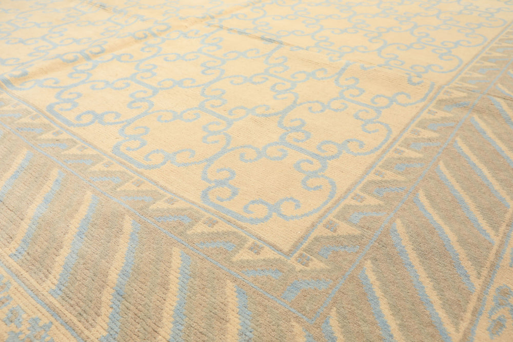 8x10 Ivory, Beige, Taupe Color Hand Knotted Tibetan Wool Transitional Oriental Rug