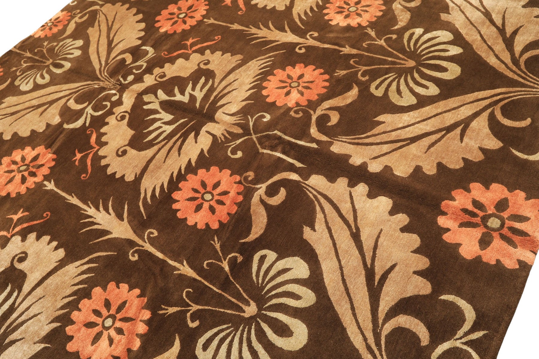 8x10 Brown, Tan, Peach Color Hand Knotted Tibetan Wool & Pure Silk Traditional Oriental Rug