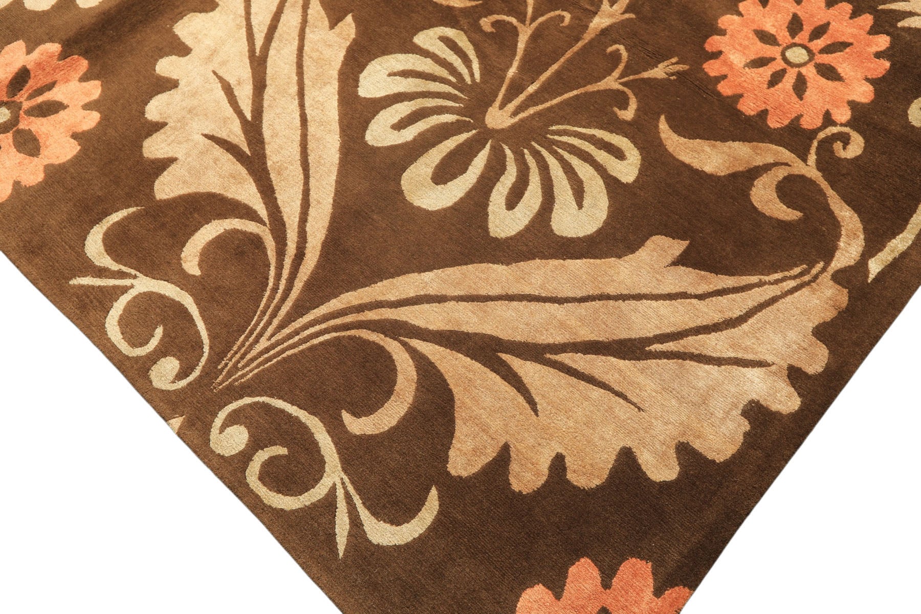 8x10 Brown, Tan, Peach Color Hand Knotted Tibetan Wool & Pure Silk Traditional Oriental Rug