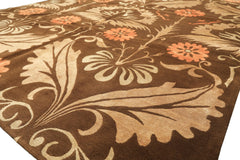 8x10 Brown, Tan, Peach Color Hand Knotted Tibetan Wool & Pure Silk Traditional Oriental Rug