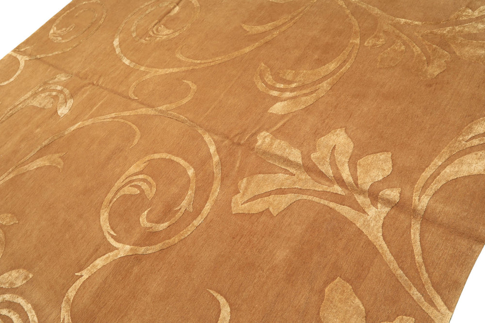 8x10 Tone on Tone Gold, , Color Hand Knotted Tibetan Wool & Pure Silk Transitional Oriental Rug
