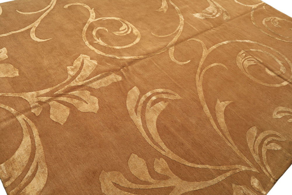 8x10 Tone on Tone Gold, , Color Hand Knotted Tibetan Wool & Pure Silk Transitional Oriental Rug