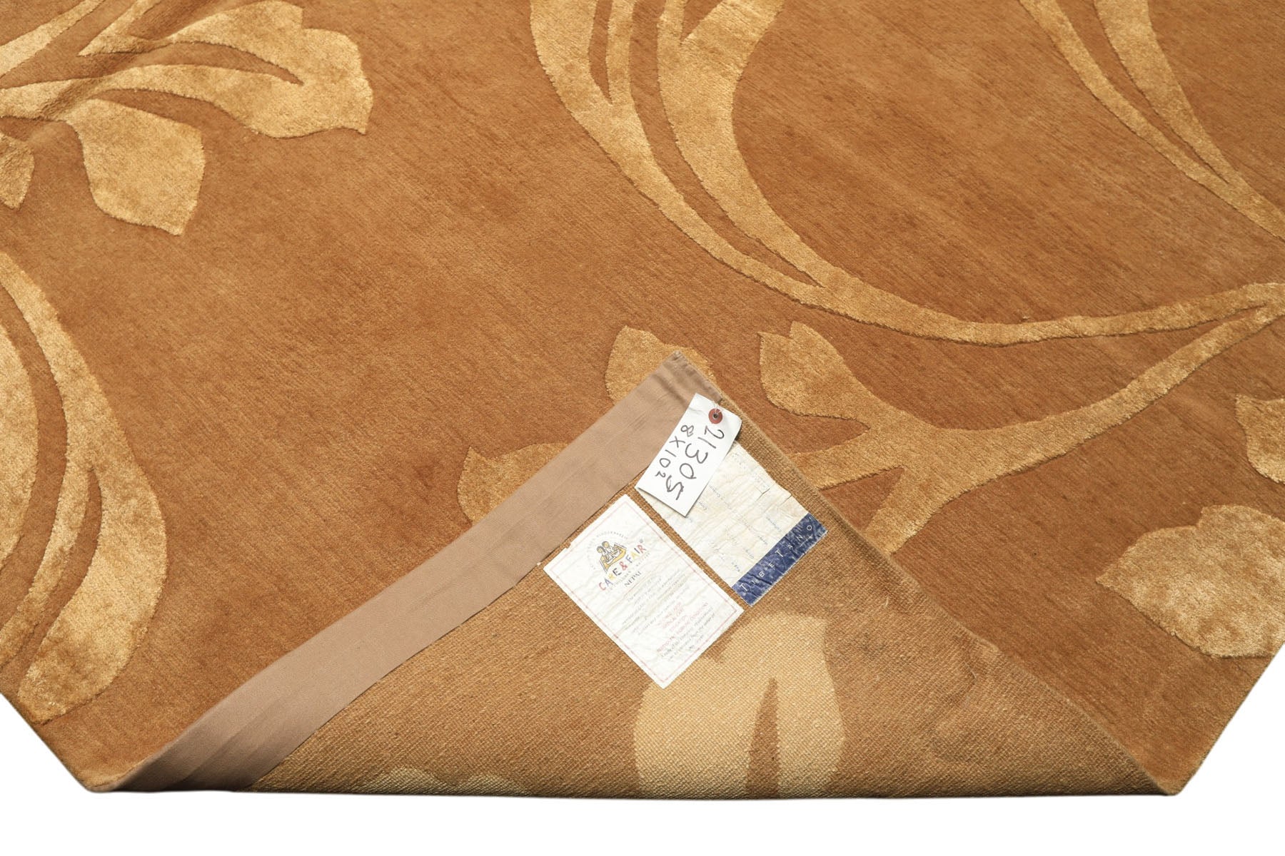 8x10 Tone on Tone Gold, , Color Hand Knotted Tibetan Wool & Pure Silk Transitional Oriental Rug