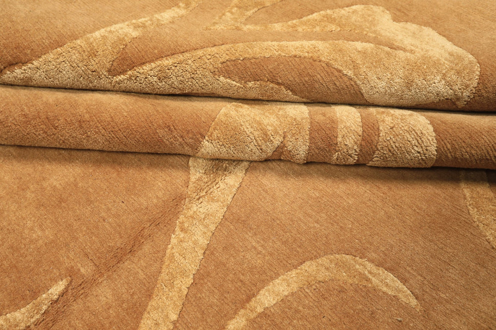 8x10 Tone on Tone Gold, , Color Hand Knotted Tibetan Wool & Pure Silk Transitional Oriental Rug