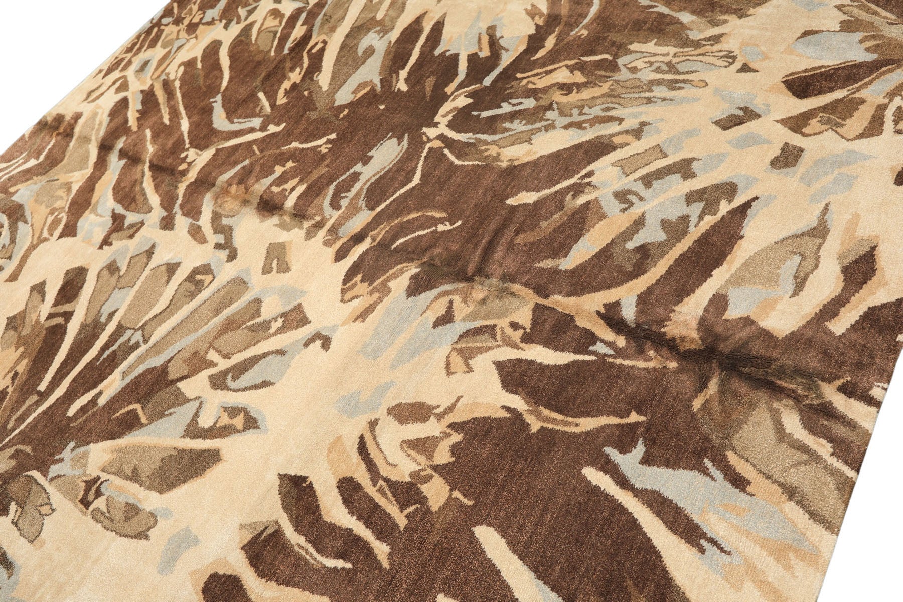 8x10 Brown, Beige, Blue Color Hand Knotted Tibetan Wool & Pure Silk Modern & Contemporay Oriental Rug