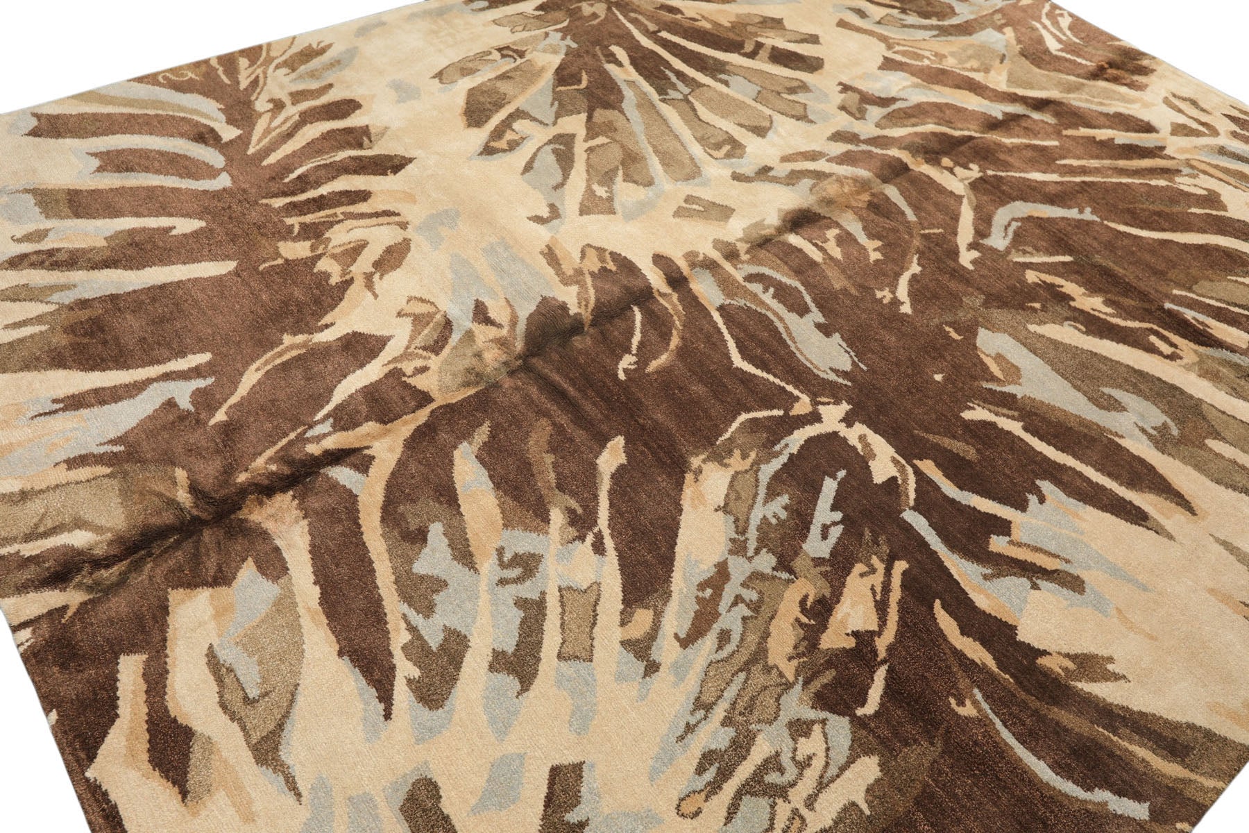 8x10 Brown, Beige, Blue Color Hand Knotted Tibetan Wool & Pure Silk Modern & Contemporay Oriental Rug