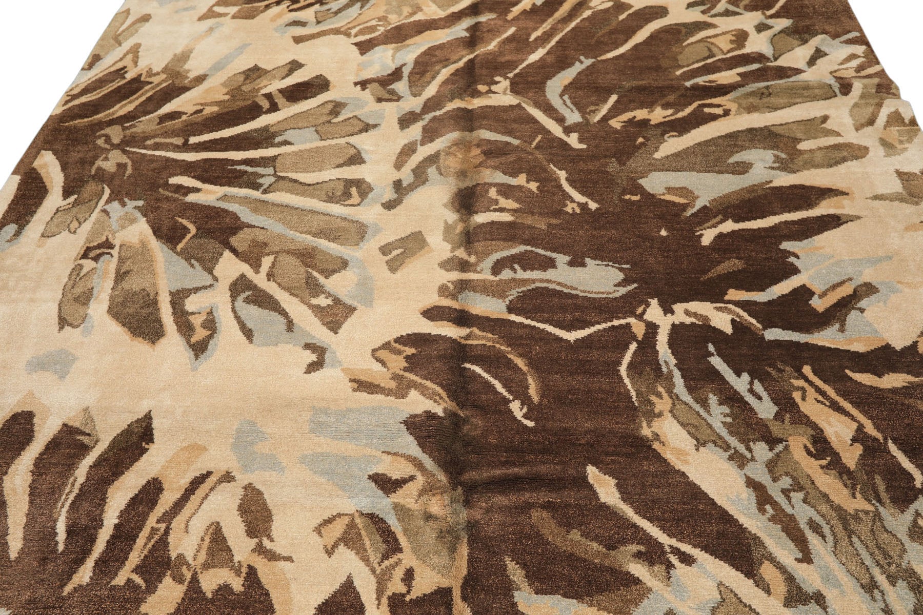 8x10 Brown, Beige, Blue Color Hand Knotted Tibetan Wool & Pure Silk Modern & Contemporay Oriental Rug