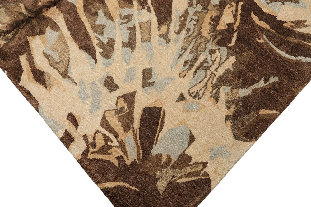 8x10 Brown, Beige, Blue Color Hand Knotted Tibetan Wool & Pure Silk Modern & Contemporay Oriental Rug