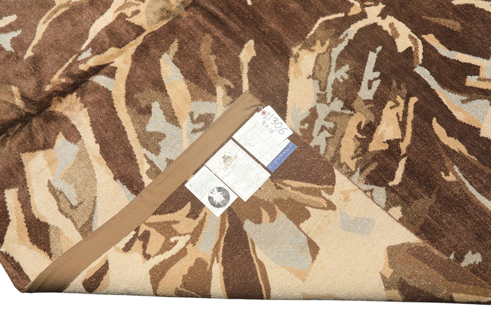 8x10 Brown, Beige, Blue Color Hand Knotted Tibetan Wool & Pure Silk Modern & Contemporay Oriental Rug