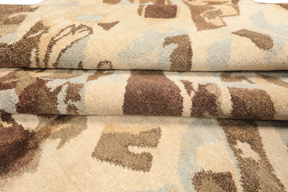 8x10 Brown, Beige, Blue Color Hand Knotted Tibetan Wool & Pure Silk Modern & Contemporay Oriental Rug