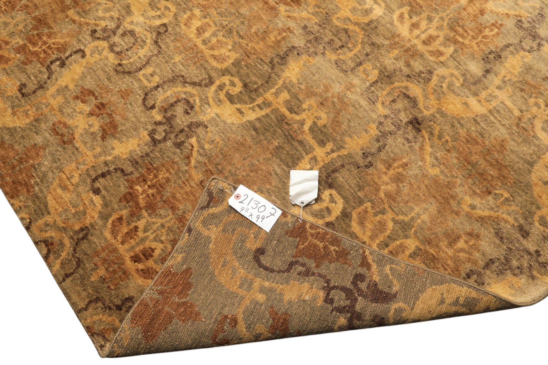 8x10 Brown, Gold, Tan Color Hand Knotted Indo Tibetan Wool Transitional Oriental Rug