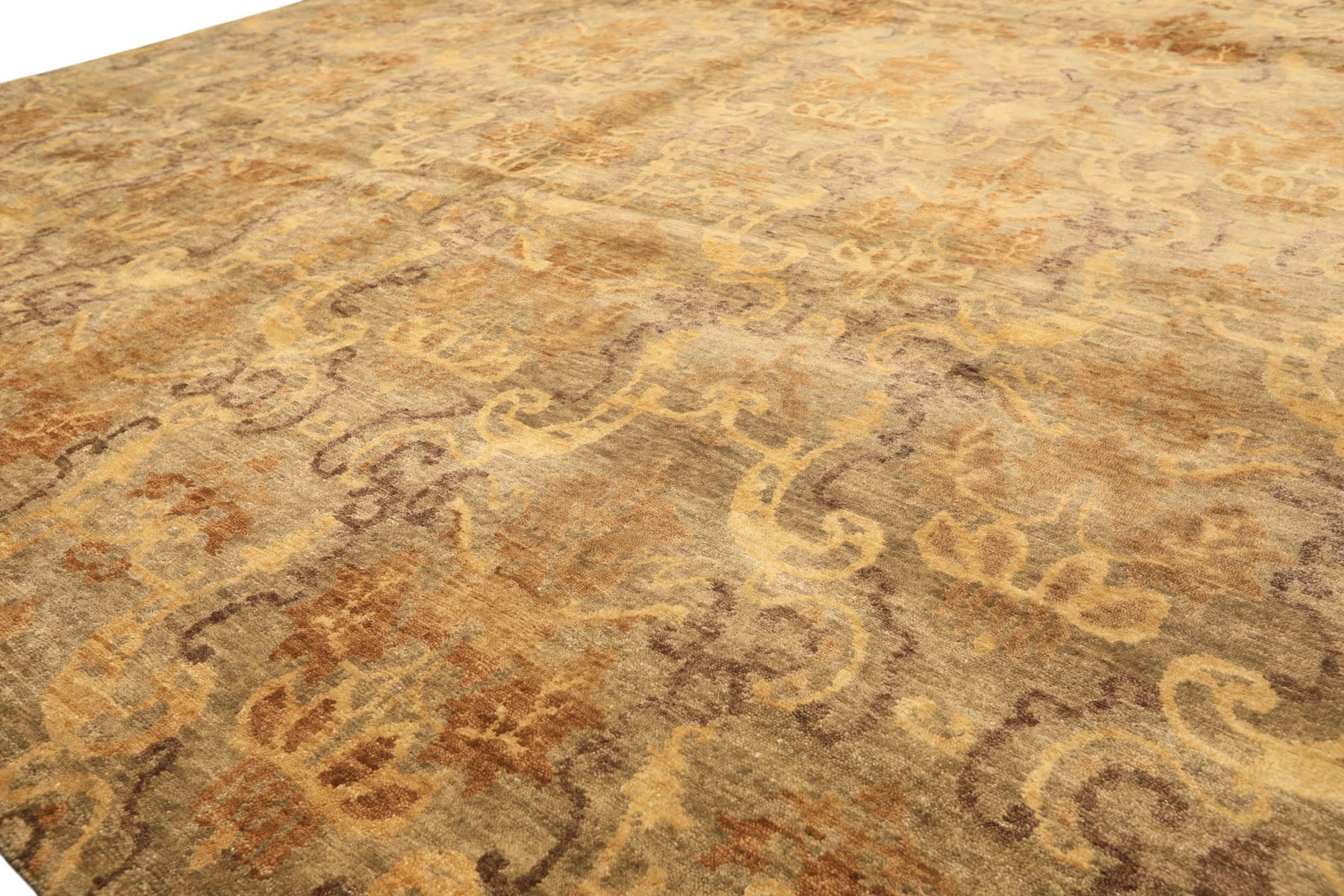 8x10 Brown, Gold, Tan Color Hand Knotted Indo Tibetan Wool Transitional Oriental Rug