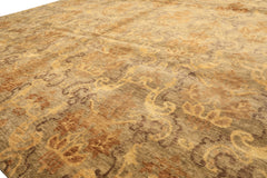 8x10 Brown, Gold, Tan Color Hand Knotted Indo Tibetan Wool Transitional Oriental Rug