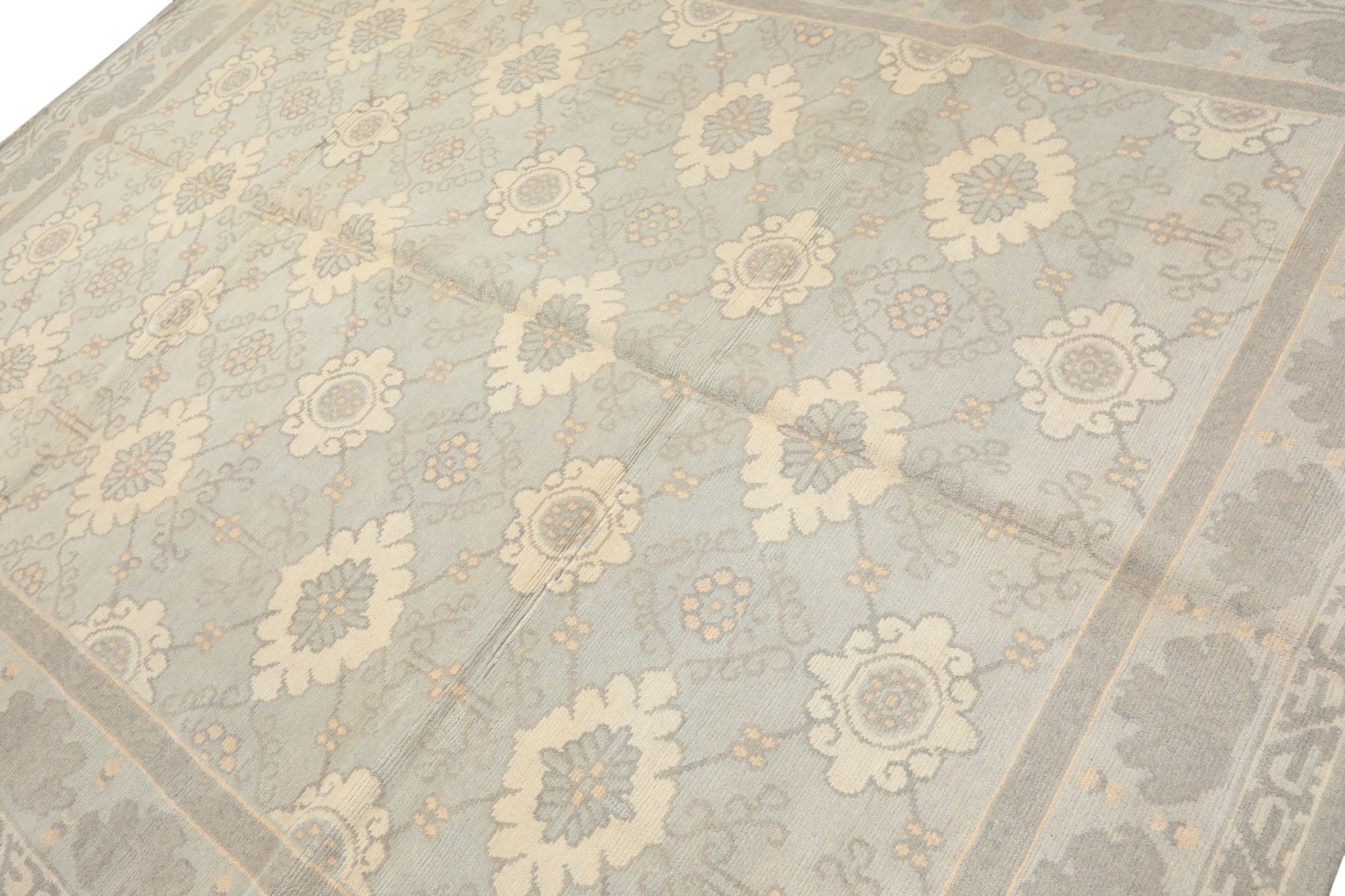 8x10 Seafoam, Gray, Cream Color Hand Knotted Tibetan Wool Transitional Oriental Rug