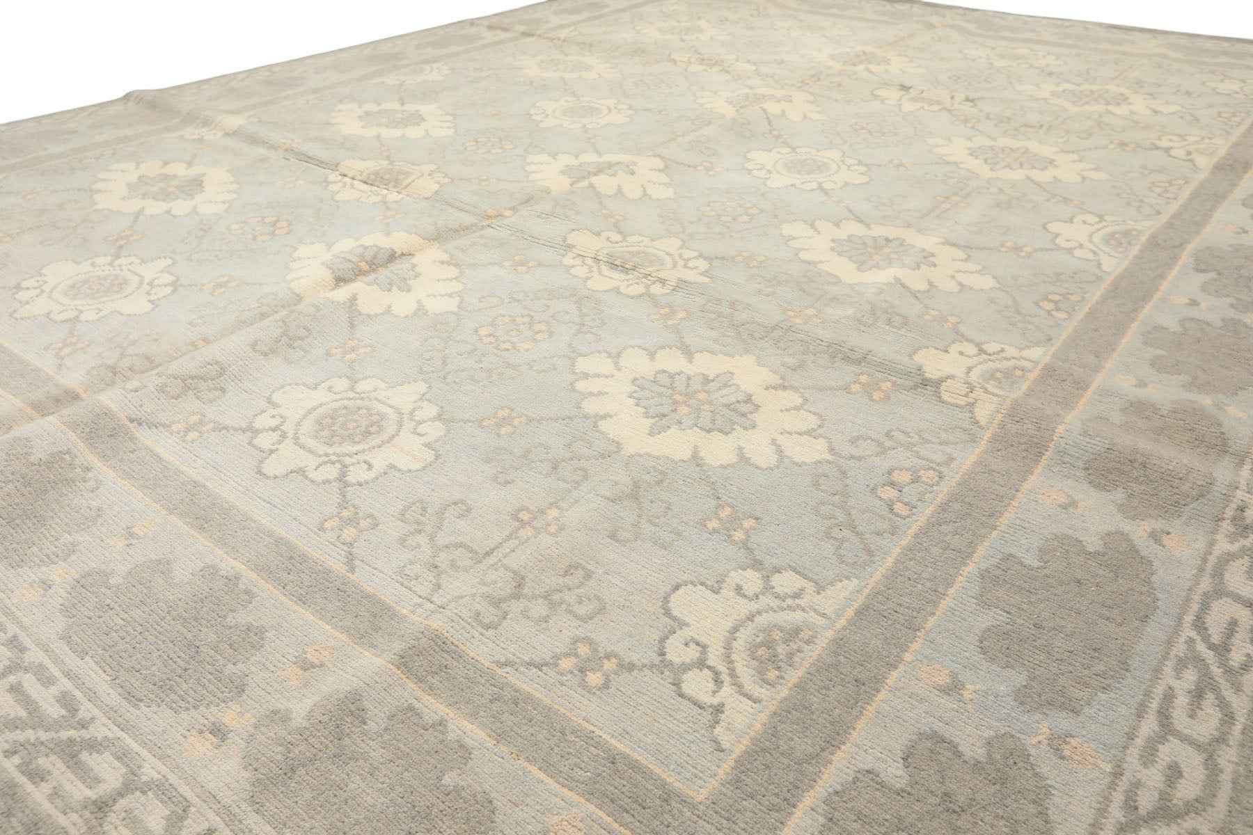 8x10 Seafoam, Gray, Cream Color Hand Knotted Tibetan Wool Transitional Oriental Rug