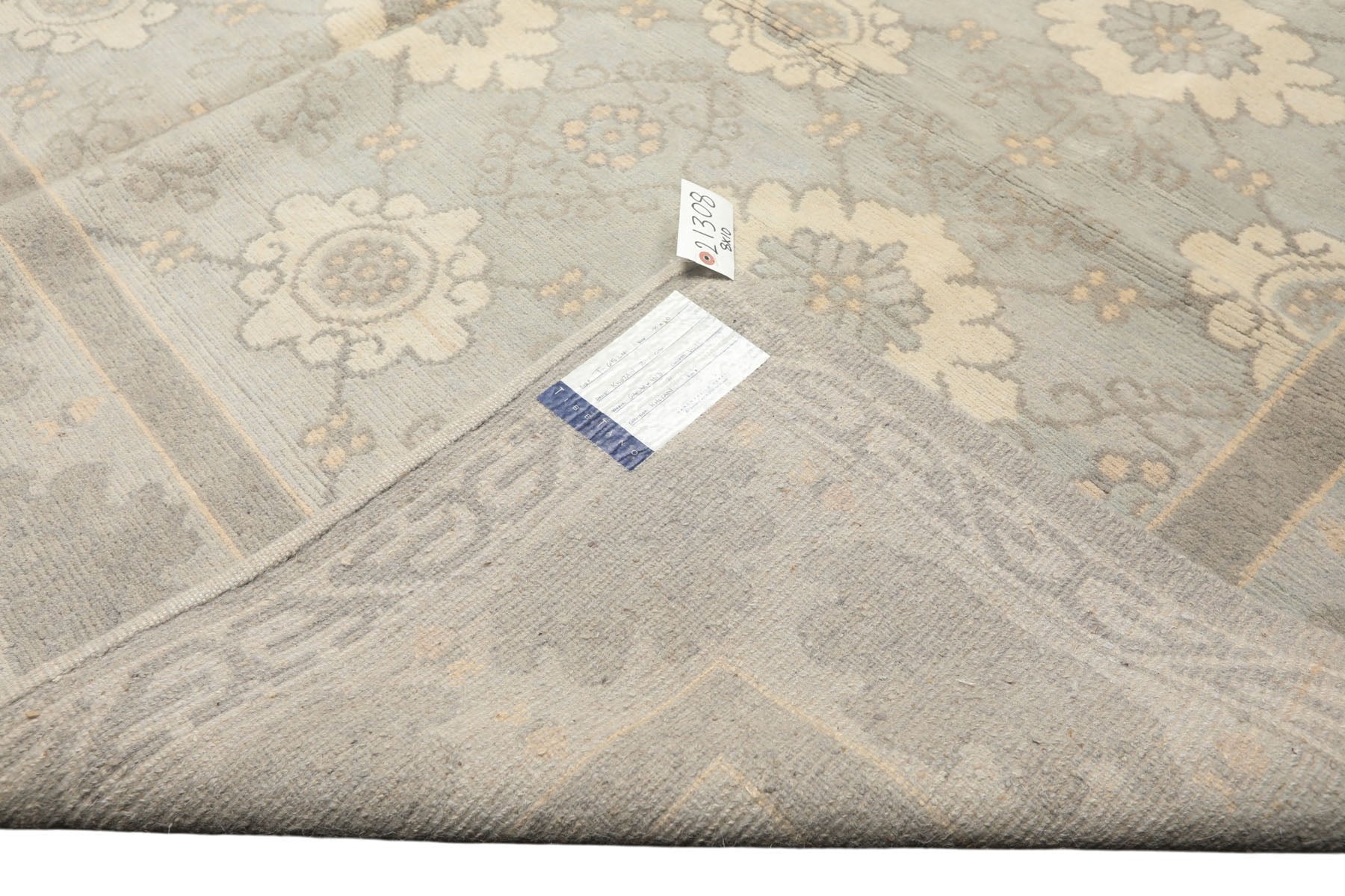 8x10 Seafoam, Gray, Cream Color Hand Knotted Tibetan Wool Transitional Oriental Rug