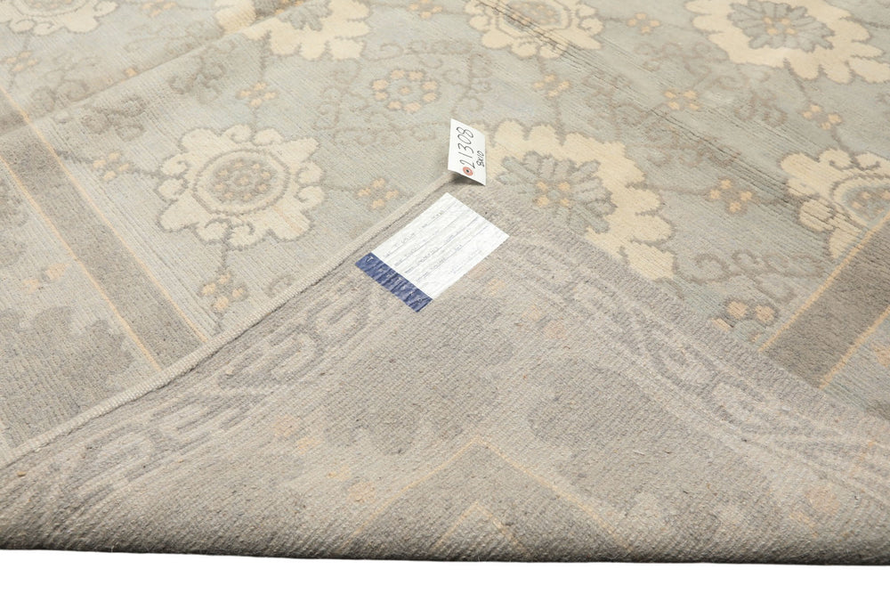 8x10 Seafoam, Gray, Cream Color Hand Knotted Tibetan Wool Transitional Oriental Rug