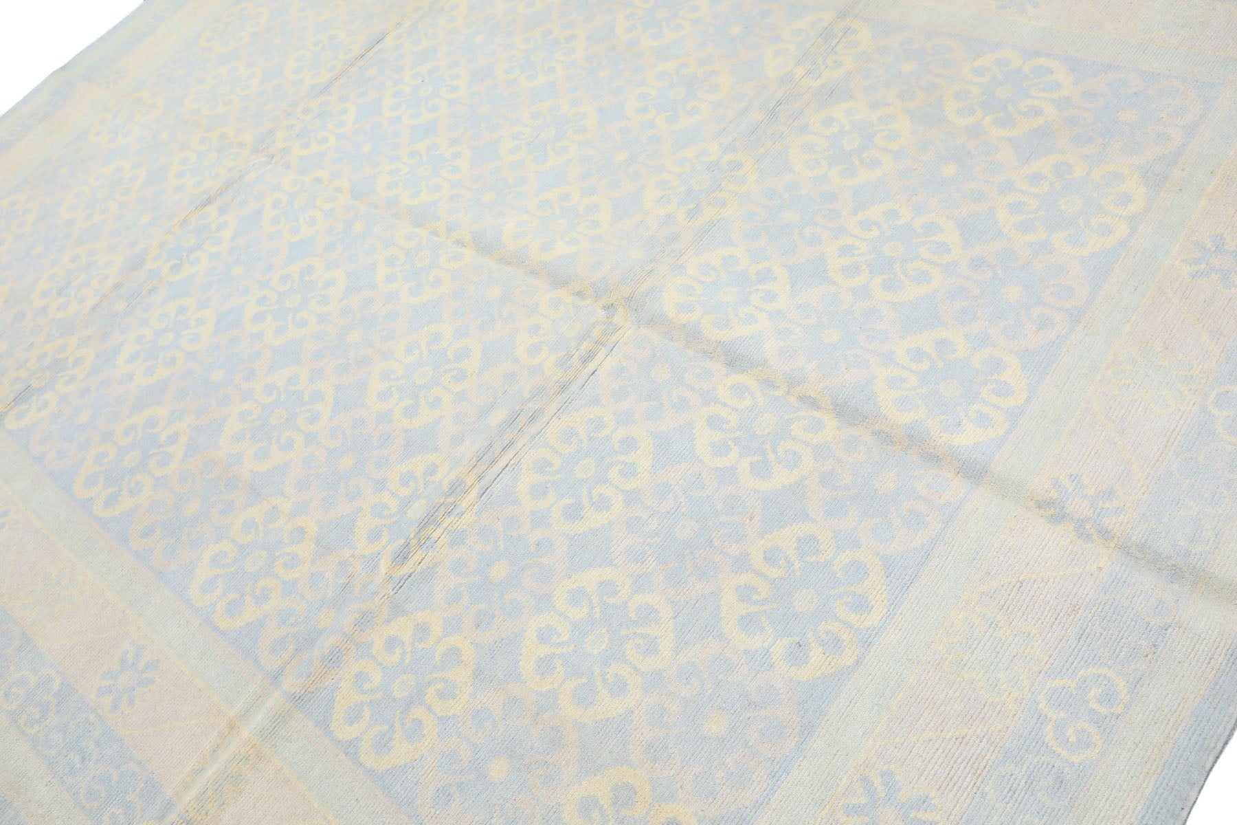 8x10 Blue, Ivory, Seafoam Color Hand Knotted Tibetan Wool Transitional Oriental Rug