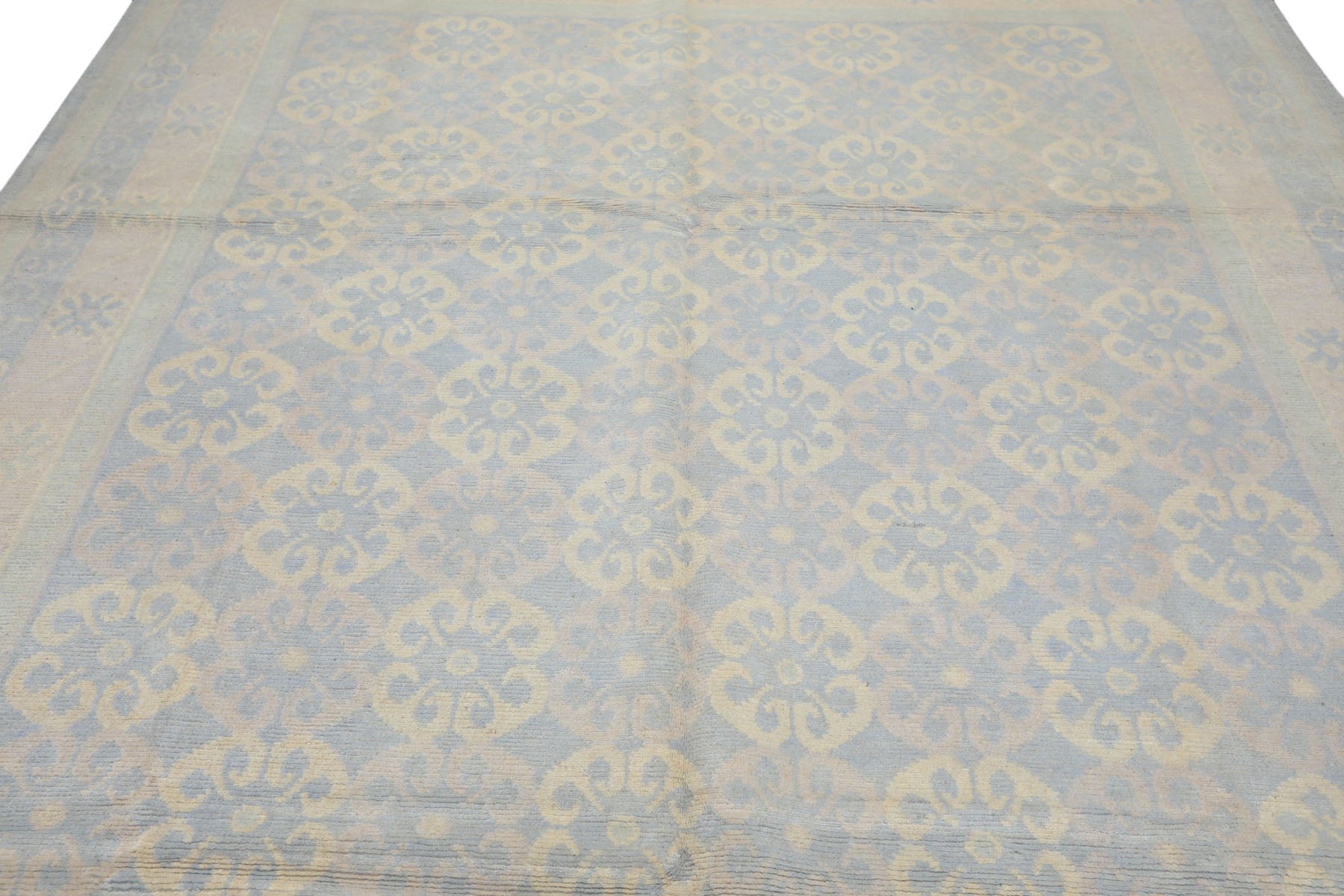 8x10 Blue, Ivory, Seafoam Color Hand Knotted Tibetan Wool Transitional Oriental Rug