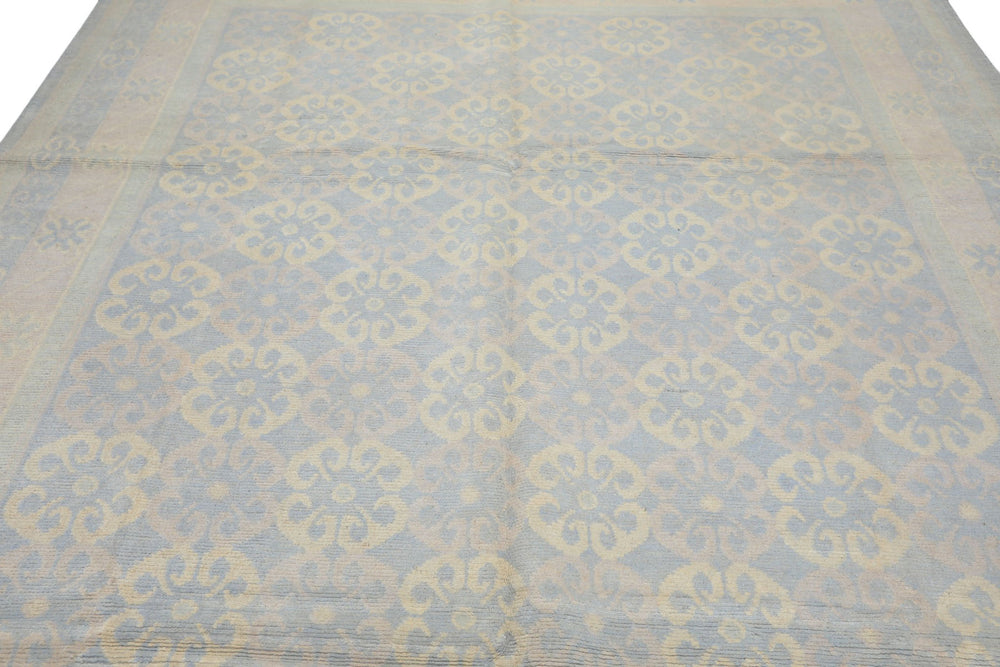 8x10 Blue, Ivory, Seafoam Color Hand Knotted Tibetan Wool Transitional Oriental Rug