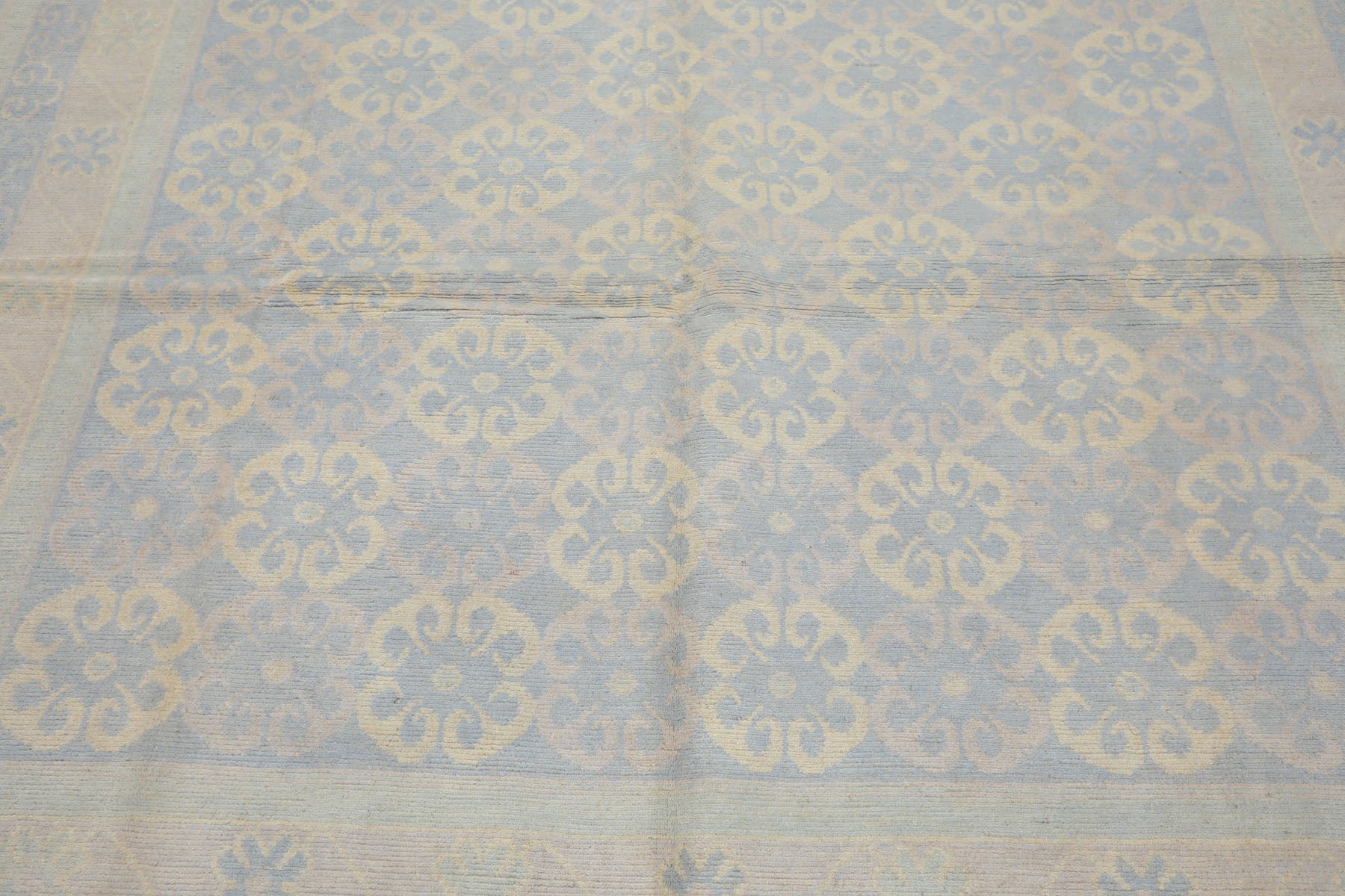 8x10 Blue, Ivory, Seafoam Color Hand Knotted Tibetan Wool Transitional Oriental Rug