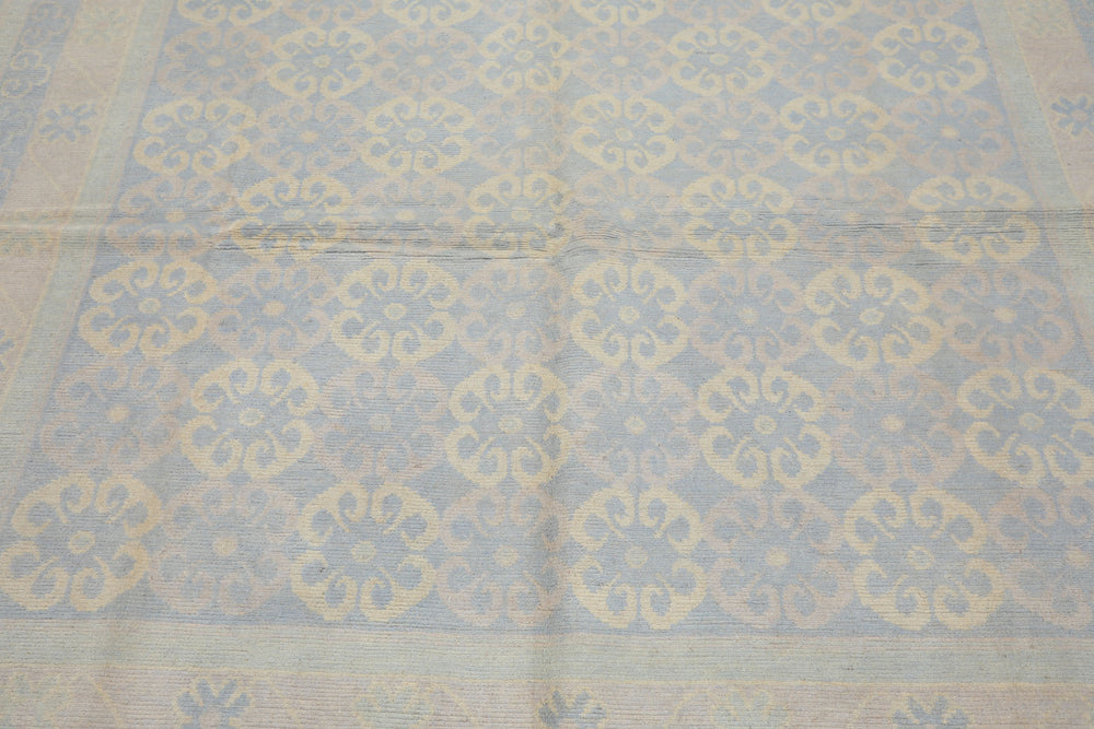 8x10 Blue, Ivory, Seafoam Color Hand Knotted Tibetan Wool Transitional Oriental Rug