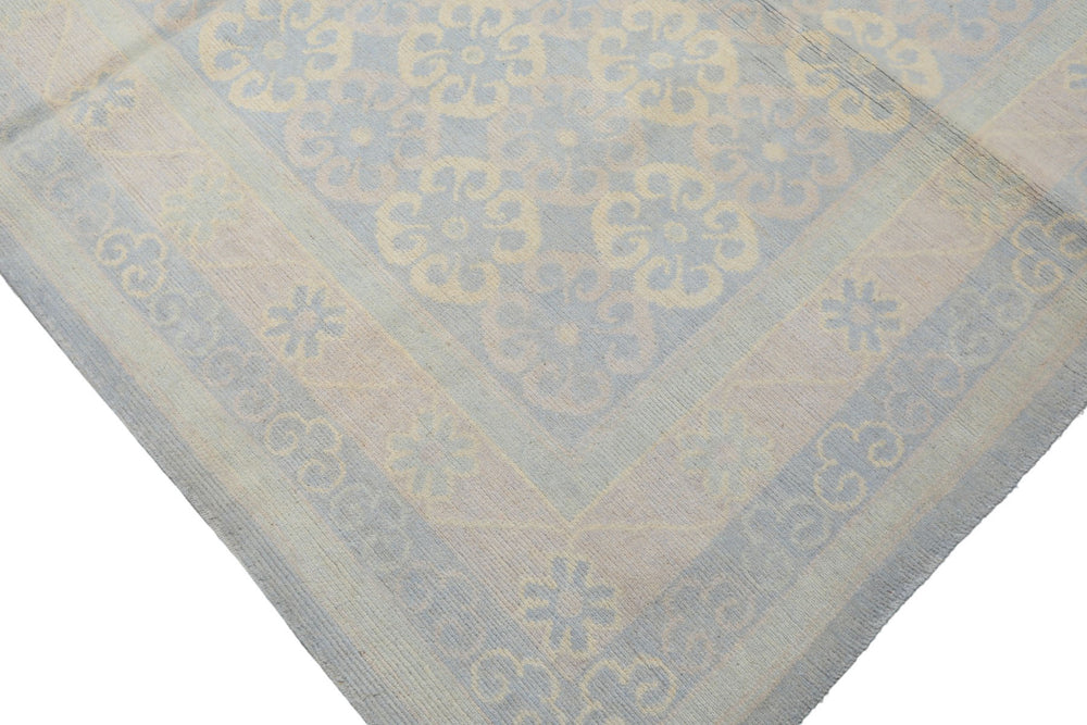 8x10 Blue, Ivory, Seafoam Color Hand Knotted Tibetan Wool Transitional Oriental Rug