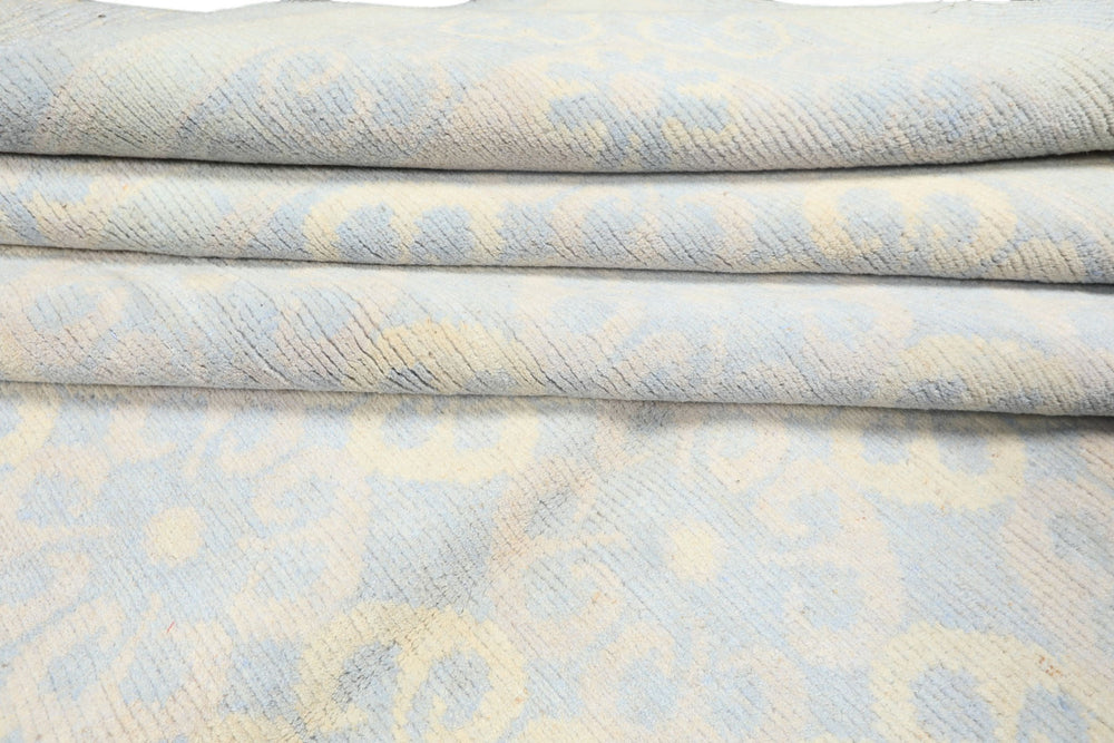 8x10 Blue, Ivory, Seafoam Color Hand Knotted Tibetan Wool Transitional Oriental Rug
