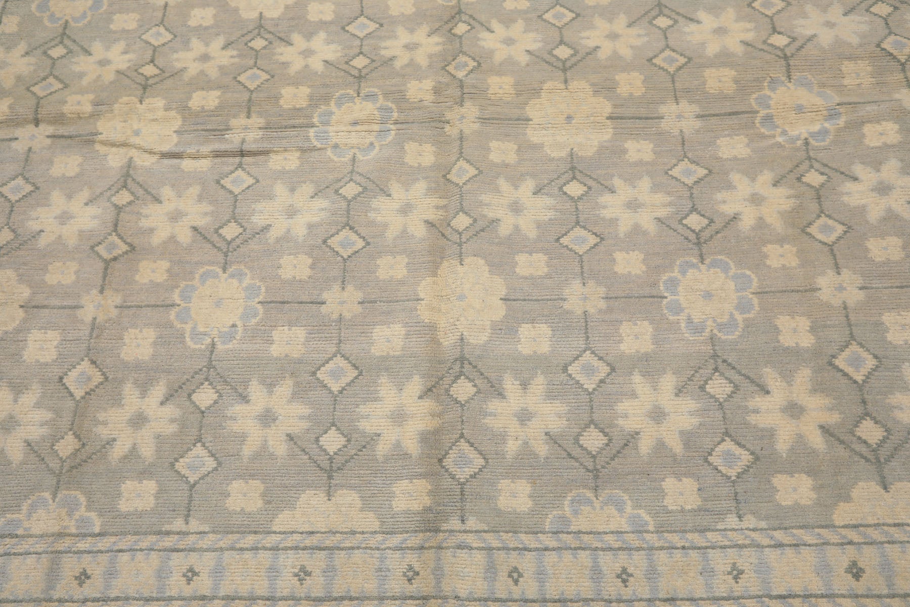 8x10 Gray, Ivory, Slate Color Hand Knotted Tibetan Wool Transitional Oriental Rug