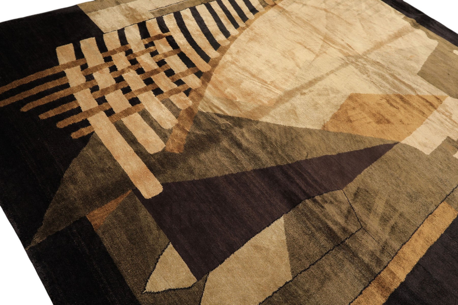8x10 Charcoal, Olive, Green Color Hand Knotted Tibetan Wool & Pure Silk  Oriental Rug
