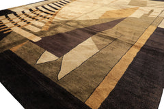 8x10 Charcoal, Olive, Green Color Hand Knotted Tibetan Wool & Pure Silk  Oriental Rug