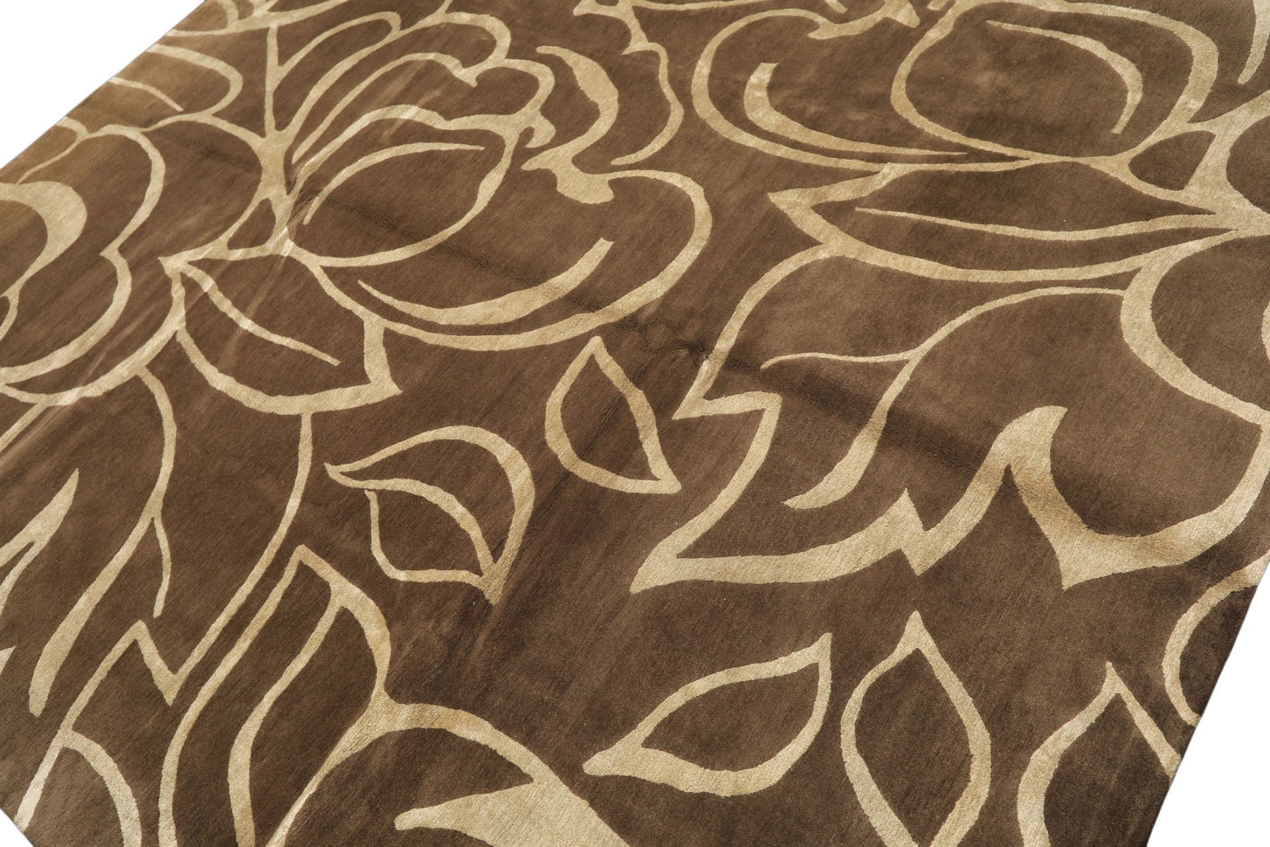 8x10 Moss, , Color Hand Knotted Tibetan Wool & Pure Silk Modern & Contemporay Oriental Rug
