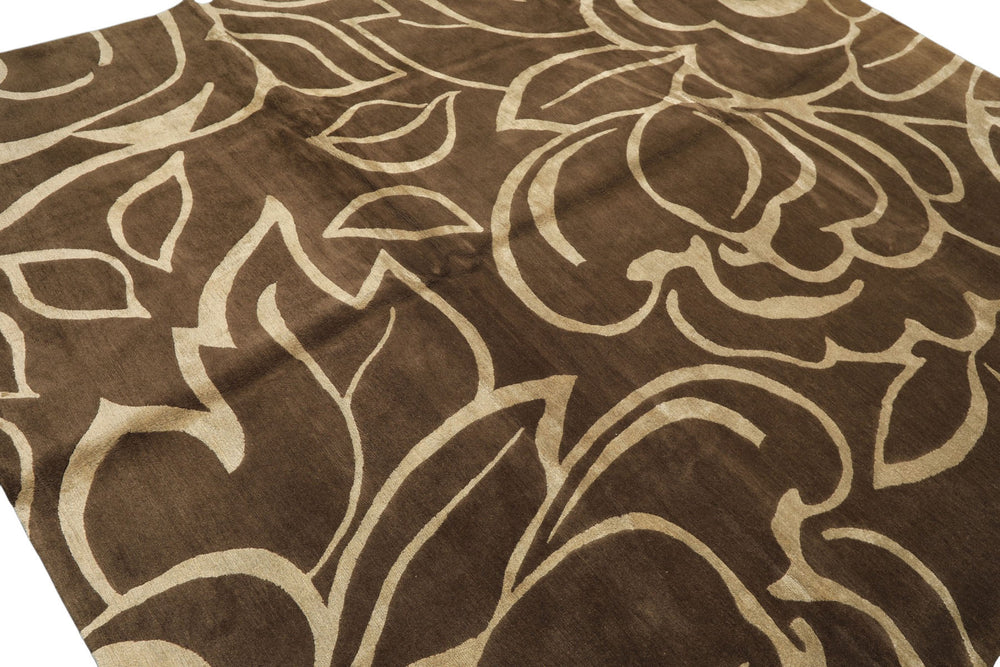 8x10 Moss, , Color Hand Knotted Tibetan Wool & Pure Silk Modern & Contemporay Oriental Rug