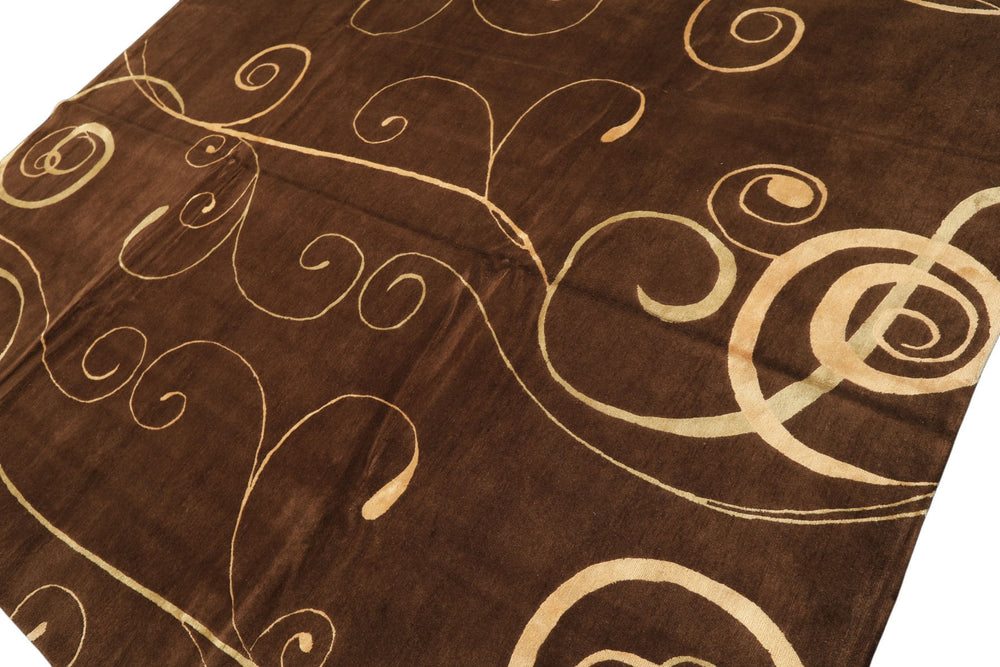 8x10 Brown, Gold, Color Hand Knotted Tibetan Wool & Pure Silk Modern & Contemporay Oriental Rug