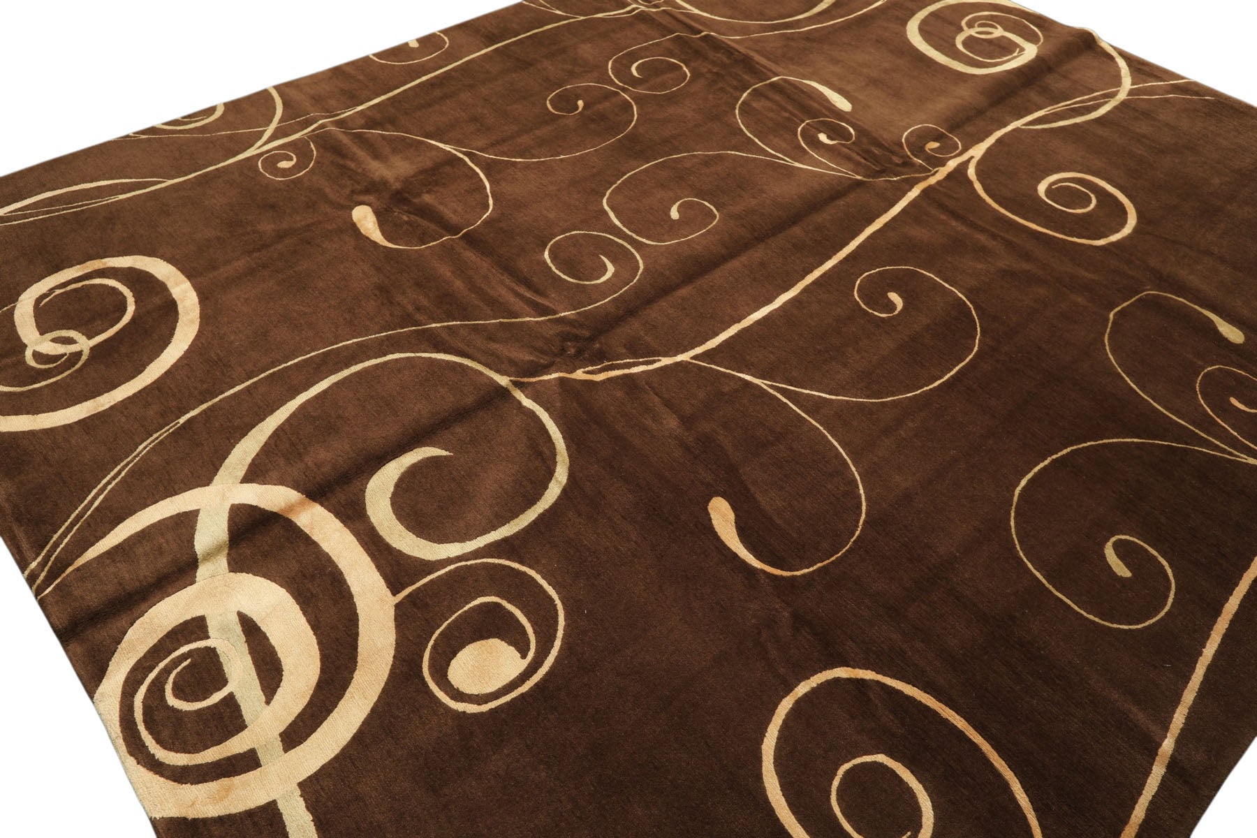 8x10 Brown, Gold, Color Hand Knotted Tibetan Wool & Pure Silk Modern & Contemporay Oriental Rug
