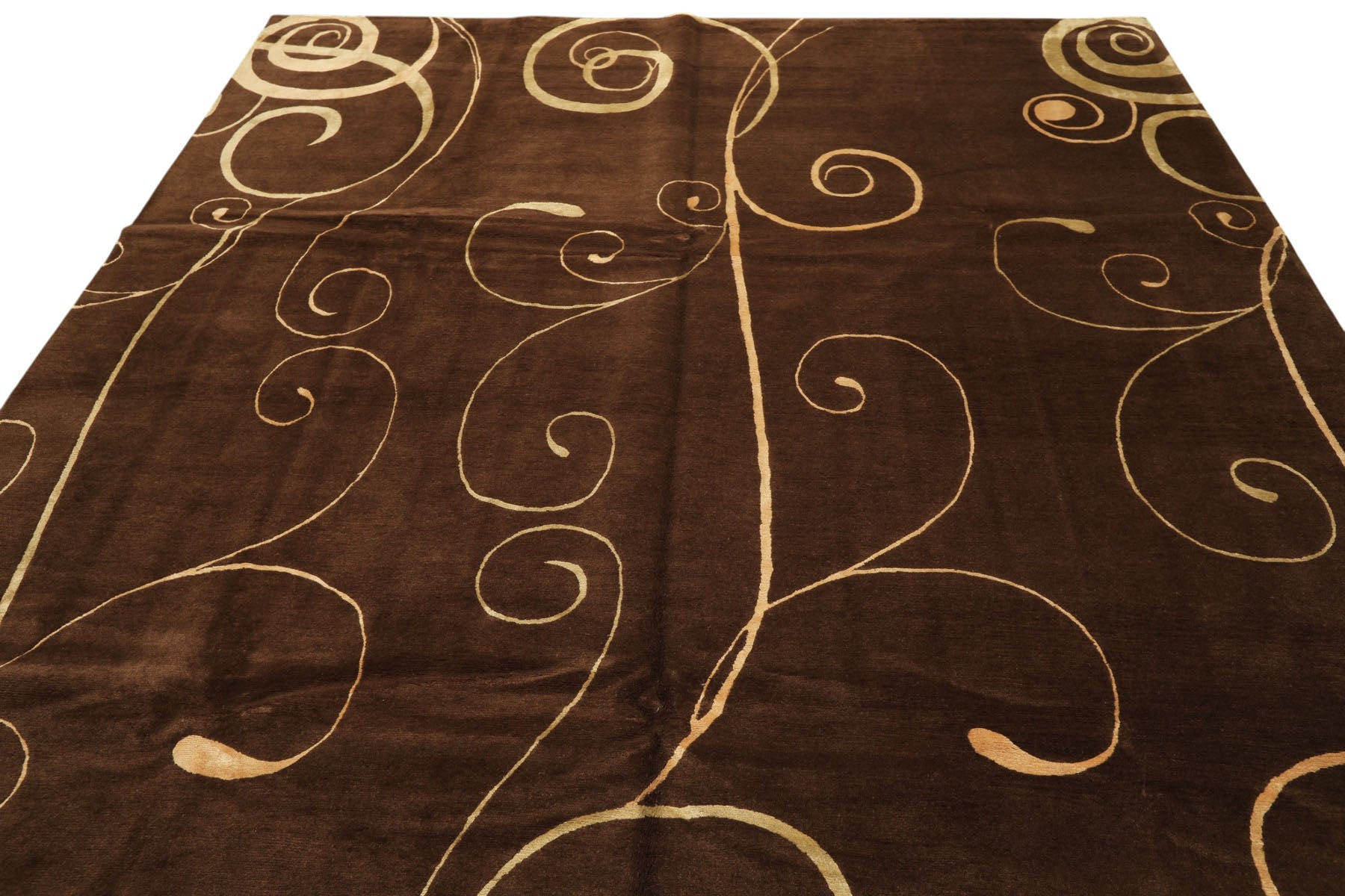 8x10 Brown, Gold, Color Hand Knotted Tibetan Wool & Pure Silk Modern & Contemporay Oriental Rug