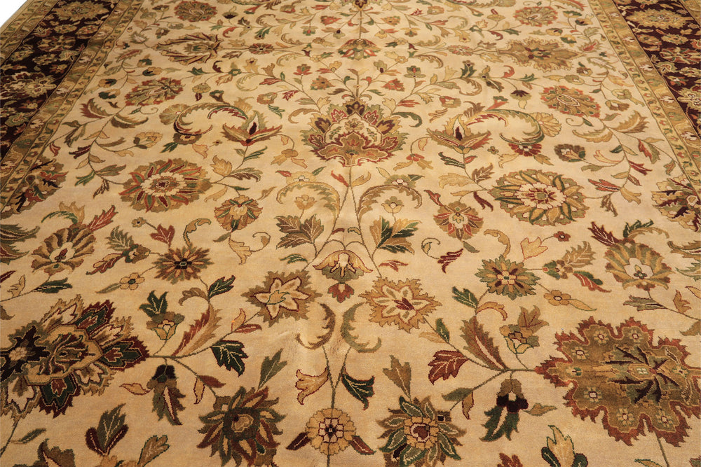 12x18 Beige, Maroon, Sage Color Hand Knotted Agra Wool Traditional Oriental Rug