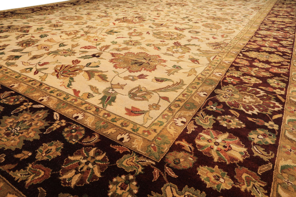 12x18 Beige, Maroon, Sage Color Hand Knotted Agra Wool Traditional Oriental Rug