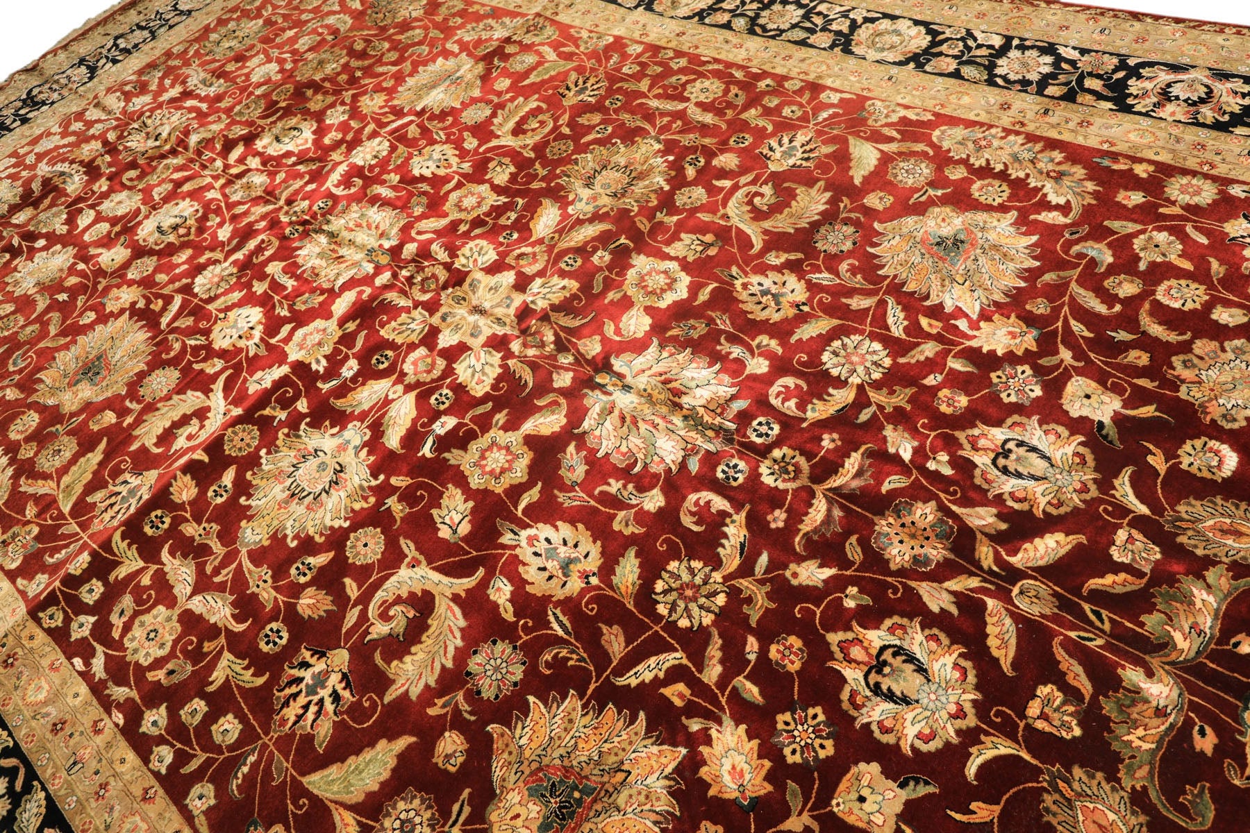 Palace Maroon, Black, Taupe Color Hand Knotted Agra New Zealand Wool & Silk Traditional Oriental Rug