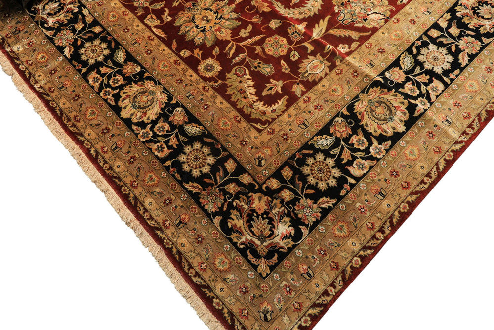 Palace Maroon, Black, Taupe Color Hand Knotted Agra New Zealand Wool & Silk Traditional Oriental Rug