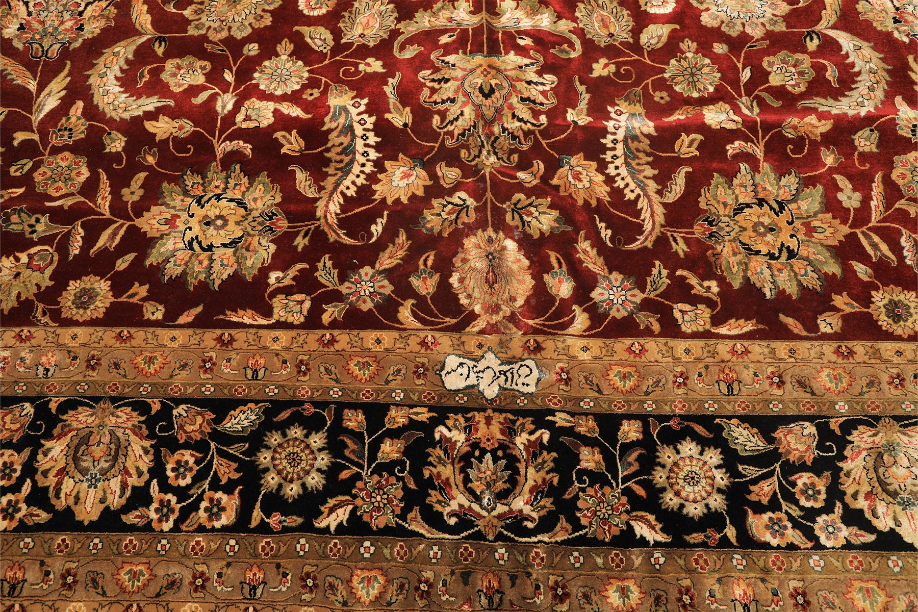 Palace Maroon, Black, Taupe Color Hand Knotted Agra New Zealand Wool & Silk Traditional Oriental Rug