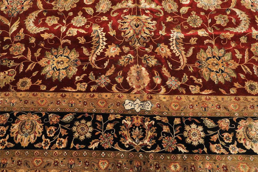 Palace Maroon, Black, Taupe Color Hand Knotted Agra New Zealand Wool & Silk Traditional Oriental Rug
